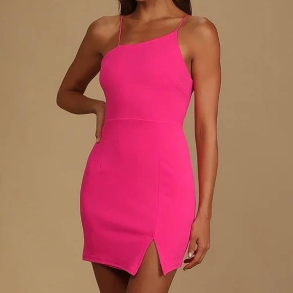 Lulu's Dresses Lulus Party For Two Hot Pink Asymmetrical Bodycon Mini Dress Barbie Poshmark